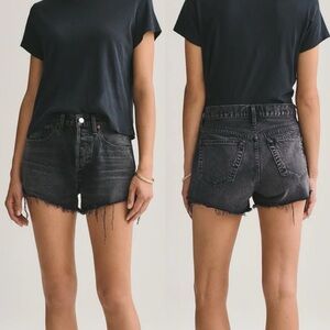 Agolde Black Denim Parker Cutoff Button Fly Raw Hem Shorts - 26